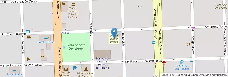 Mapa de ubicacion de General Rufino Ortega en アルゼンチン, チリ, メンドーサ州, Departamento Malargüe, Distrito Ciudad De Malargüe.