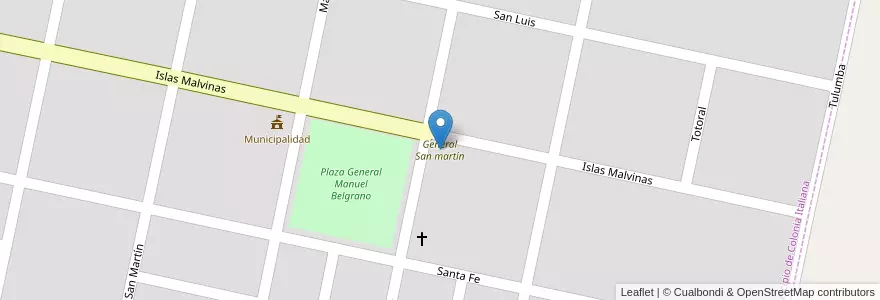 Mapa de ubicacion de General San martín en アルゼンチン, コルドバ州, Departamento Marcos Juárez, Pedanía Liniers, Villa Colonia Italiana.