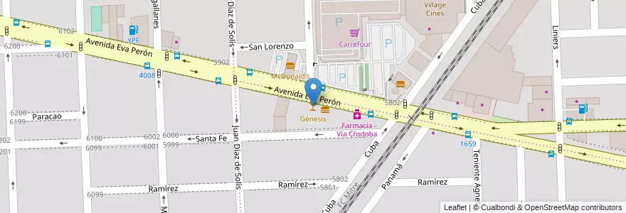 Mapa de ubicacion de Génesis en Argentinië, Santa Fe, Departamento Rosario, Municipio De Rosario, Rosario.