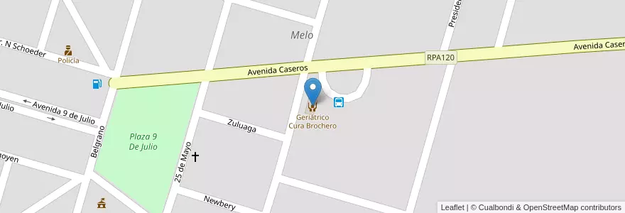 Mapa de ubicacion de Geriátrico Cura Brochero en Аргентина, Кордова, Departamento Presidente Roque Sáenz Peña, Pedanía La Amarga, Municipio De Melo, Melo.