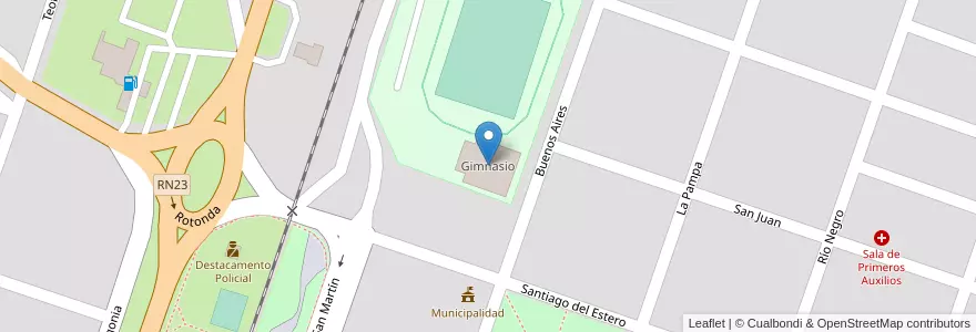 Mapa de ubicacion de Gimnasio en 아르헨티나, 칠레, 리오네그로주, Departamento Veinticinco De Mayo, Los Menucos.