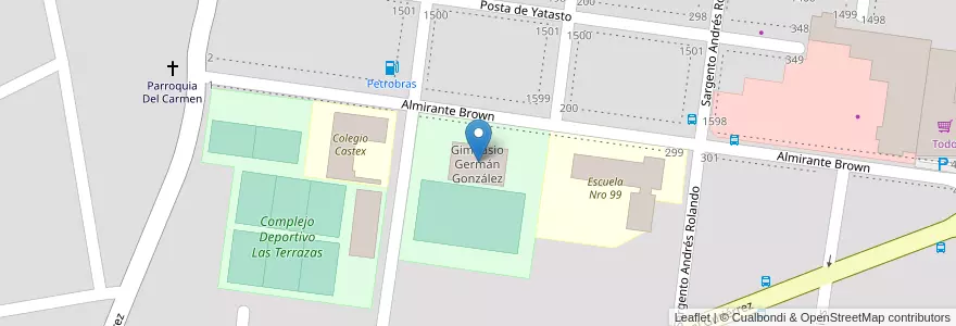 Mapa de ubicacion de Gimnasio Germán González en آرژانتین, شیلی, استان ریو نگرو، آرژانتین, Departamento Bariloche, Municipio De San Carlos De Bariloche, San Carlos De Bariloche.