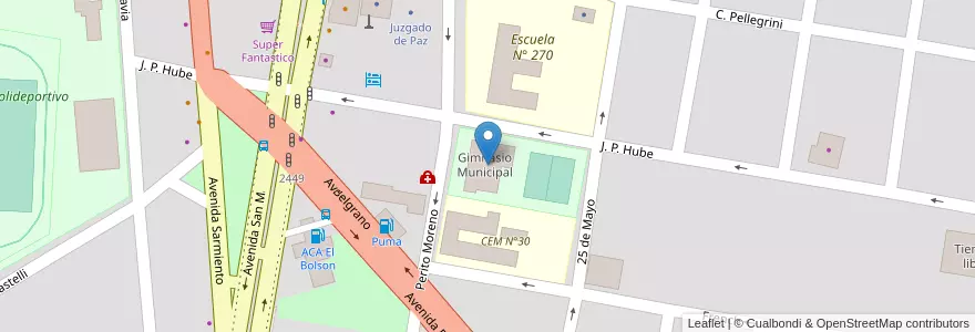 Mapa de ubicacion de Gimnasio Municipal en آرژانتین, شیلی, استان ریو نگرو، آرژانتین, Departamento Bariloche, El Bolsón.