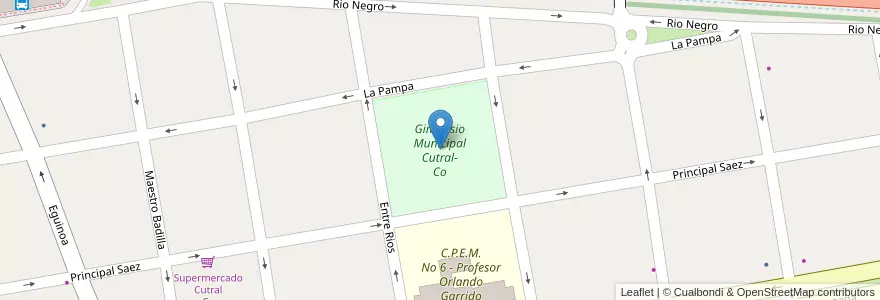 Mapa de ubicacion de Gimnasio Municipal Cutral-Co en Arjantin, Şili, Neuquén, Departamento Confluencia, Municipio De Cutral Có, Cutral Có.