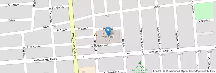 Mapa de ubicacion de Gimnasio Municipal Nº 2 en Arjantin, Şili, Mendoza.
