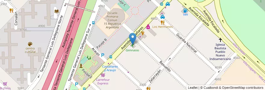 Mapa de ubicacion de Gimnasio, Villa Lugano en Argentinië, Ciudad Autónoma De Buenos Aires, Buenos Aires, Comuna 8.