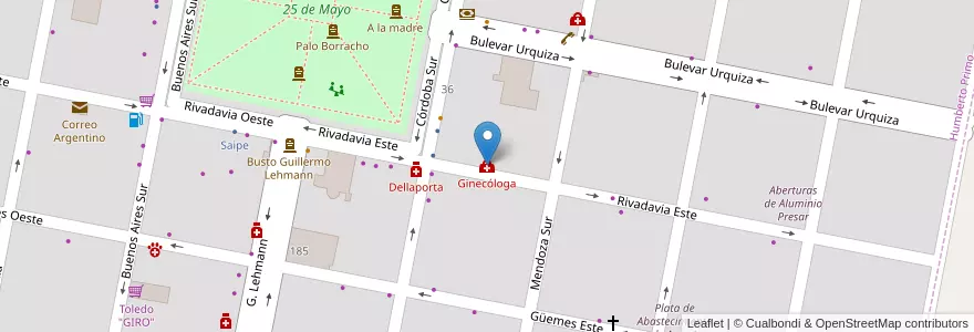 Mapa de ubicacion de Ginecóloga en 아르헨티나, Santa Fe, Departamento Castellanos, Municipio De Humberto Primo, Humberto Primo.