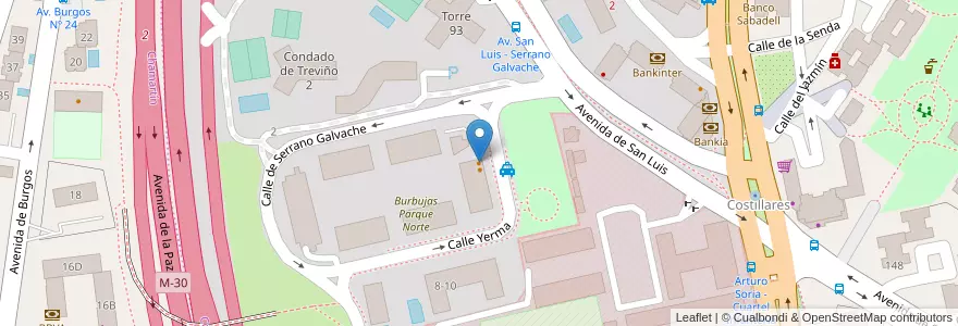 Mapa de ubicacion de Gino’s en Spagna, Comunidad De Madrid, Comunidad De Madrid, Área Metropolitana De Madrid Y Corredor Del Henares, Madrid.