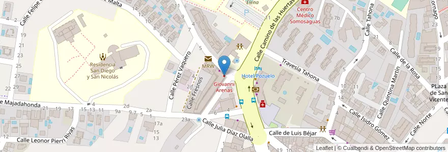 Mapa de ubicacion de Giovanni Arenas en 西班牙, Comunidad De Madrid, Comunidad De Madrid, Área Metropolitana De Madrid Y Corredor Del Henares, Pozuelo De Alarcón.