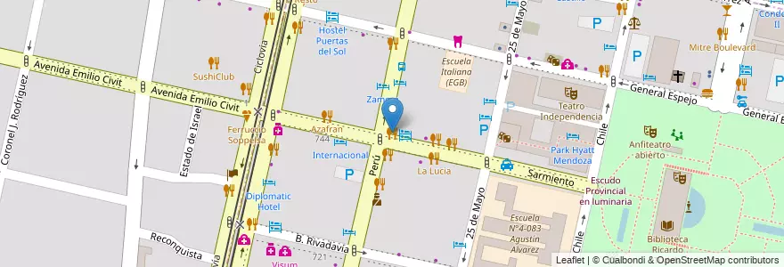 Mapa de ubicacion de Giovanni's en アルゼンチン, チリ, メンドーサ州, Departamento Capital, Sección 2ª Barrio Cívico, Ciudad De Mendoza.