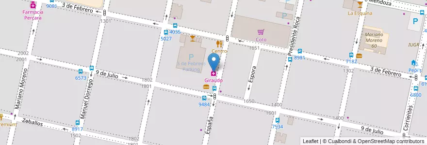 Mapa de ubicacion de Giraudo en Arjantin, Santa Fe, Departamento Rosario, Municipio De Rosario, Rosario.