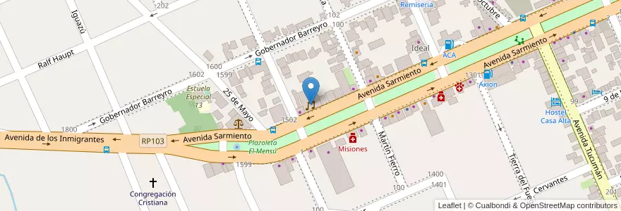 Mapa de ubicacion de Glam en アルゼンチン, ミシオネス州, Departamento Oberá.