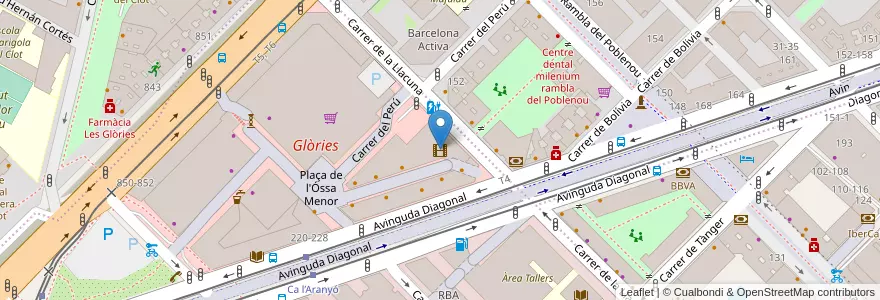 Mapa de ubicacion de Glòries Multicines en スペイン, カタルーニャ州, Barcelona, バルサルネス, Barcelona.
