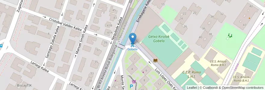 Mapa de ubicacion de Gobela en Spagna, Euskadi, Bizkaia, Bilboaldea, Getxo.