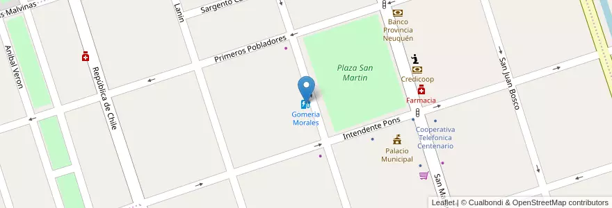 Mapa de ubicacion de Gomeria Morales en Arjantin, Şili, Neuquén, Departamento Confluencia, Centenario.