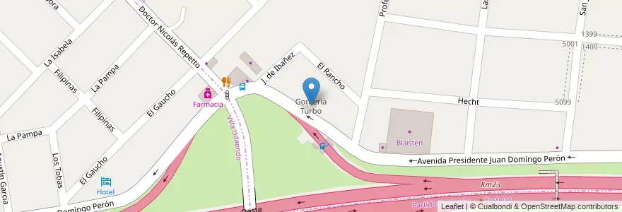Mapa de ubicacion de Gomeria Turbo en 阿根廷, 布宜诺斯艾利斯省, Partido De Hurlingham, Villa Tesei.