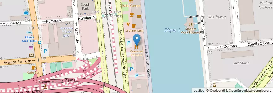 Mapa de ubicacion de Gourmet Porteño, Puerto Madero en 阿根廷, Ciudad Autónoma De Buenos Aires, Comuna 1, 布宜诺斯艾利斯.