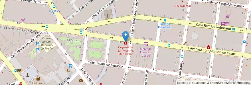 Mapa de ubicacion de Goyeneche San Vicente, Maria Pilar en İspanya, Aragón, Zaragoza, Zaragoza, Zaragoza.