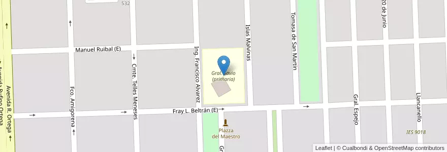 Mapa de ubicacion de Gral. Savio (primaria) en アルゼンチン, チリ, メンドーサ州, Departamento Malargüe, Distrito Ciudad De Malargüe.