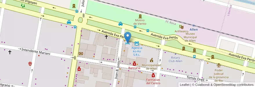 Mapa de ubicacion de Gran Hotel Allen en Arjantin, Şili, Río Negro, Municipio De Allen, Departamento General Roca.