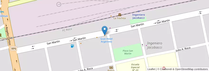 Mapa de ubicacion de Gran Hotel Argentino en 아르헨티나, 칠레, 리오네그로주, Departamento Veinticinco De Mayo, Ingeniero Jacobacci.