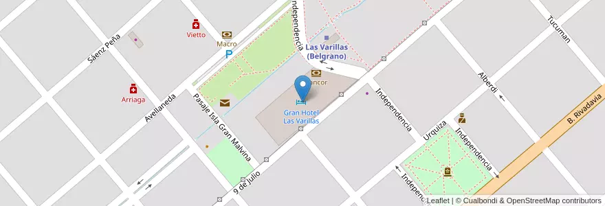 Mapa de ubicacion de Gran Hotel Las Varillas en الأرجنتين, Córdoba, Departamento San Justo, Pedanía Sacanta, Municipio De Las Varillas, Las Varillas.