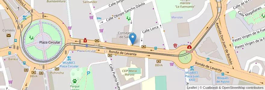 Mapa de ubicacion de Gran Vía en スペイン, ムルシア州, ムルシア州, Área Metropolitana De Murcia, Murcia.
