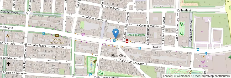 Mapa de ubicacion de Gran Vía en スペイン, エストレマドゥーラ州, バダホス, Tierra De Badajoz, バダホス.
