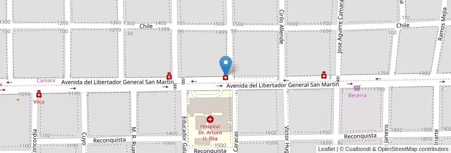 Mapa de ubicacion de Granaderos en 阿根廷, Córdoba, Departamento Santa María, Pedanía Alta Gracia, Municipio De Alta Gracia, Alta Gracia.