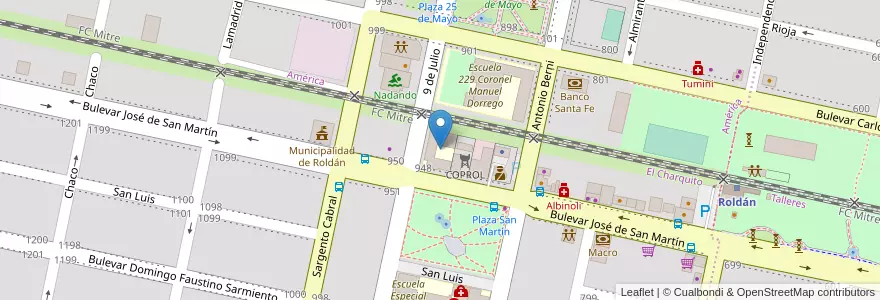 Mapa de ubicacion de Granaderos de San Lorenzo 643 en 아르헨티나, Santa Fe, Departamento San Lorenzo, Municipio De Roldán, Roldán.
