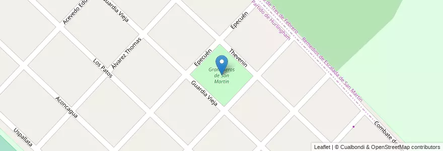 Mapa de ubicacion de Granaderos de San Martín en الأرجنتين, بوينس آيرس, Partido De Hurlingham, Hurlingham.