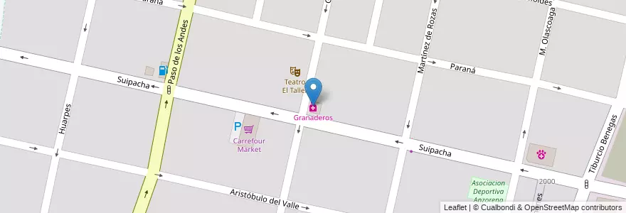 Mapa de ubicacion de Granaderos en آرژانتین, شیلی, Mendoza, Departamento Capital, Ciudad De Mendoza.