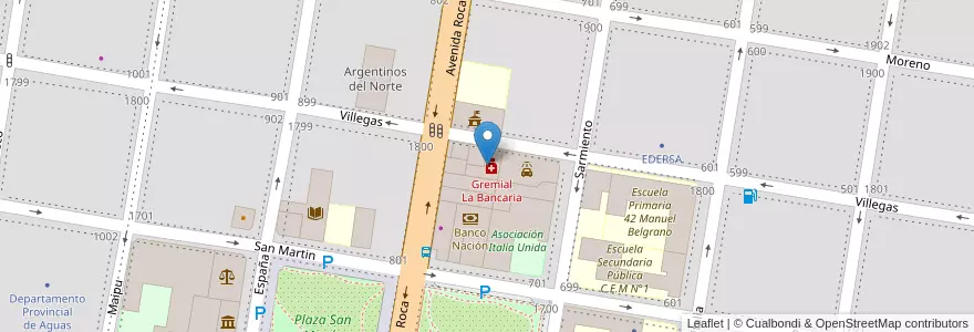 Mapa de ubicacion de Gremial La Bancaria en Argentina, Río Negro Province, General Roca, Departamento General Roca, General Roca.
