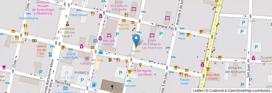 Mapa de ubicacion de Griddo en Argentina, Chile, Mendoza, Departamento Capital, Ciudad De Mendoza.