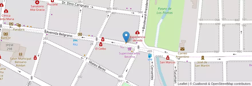 Mapa de ubicacion de Grido en 阿根廷, Córdoba, Departamento Santa María, Pedanía Alta Gracia, Municipio De Alta Gracia, Alta Gracia.