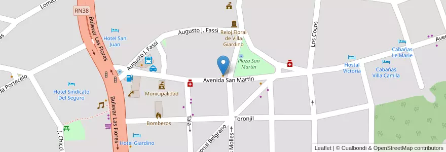 Mapa de ubicacion de Grido en Arjantin, Córdoba, Departamento Punilla, Pedanía San Antonio, Municipio De Villa Giardino, Villa Giardino.