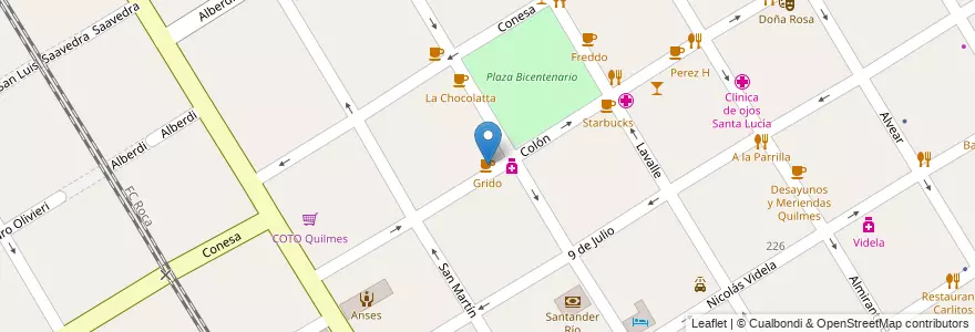 Mapa de ubicacion de Grido en アルゼンチン, ブエノスアイレス州, Partido De Quilmes, Quilmes.
