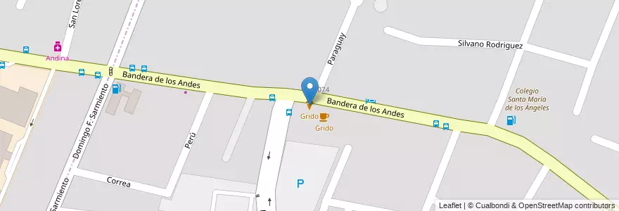 Mapa de ubicacion de Grido en Arjantin, Şili, Mendoza, Departamento Guaymallén, Distrito Villa Nueva.