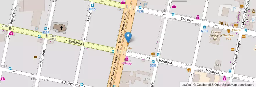 Mapa de ubicacion de Grido en 아르헨티나, Santa Fe, Departamento Rosario, Municipio De Rosario, 로사리오.