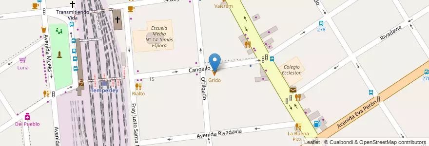 Mapa de ubicacion de Grido en الأرجنتين, بوينس آيرس, Partido De Lomas De Zamora, Temperley.