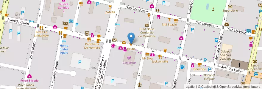 Mapa de ubicacion de Grido en Arjantin, Şili, Mendoza, Departamento Capital, Sección 2ª Barrio Cívico, Ciudad De Mendoza.