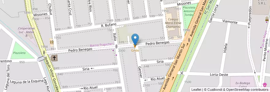 Mapa de ubicacion de Grido en 阿根廷, 智利, Mendoza, Godoy Cruz, Departamento Godoy Cruz, Distrito Gobernador Benegas.