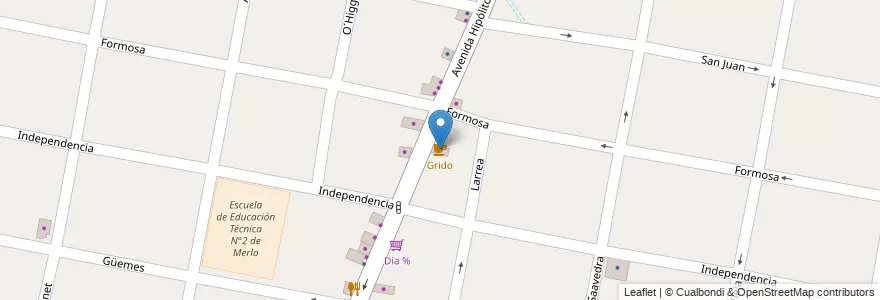 Mapa de ubicacion de Grido en Arjantin, Buenos Aires, Partido De Merlo, Merlo.