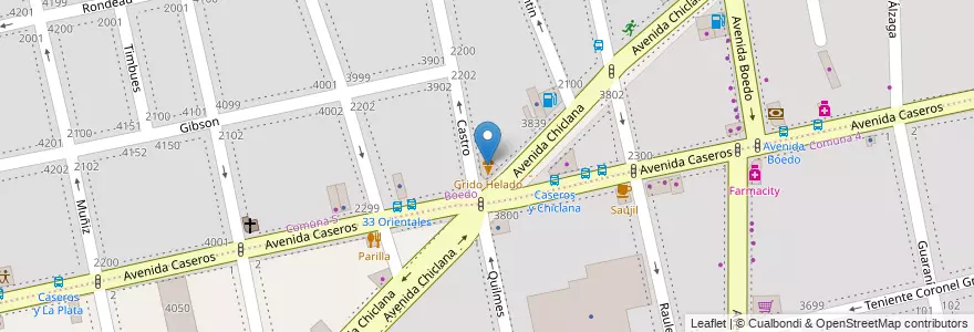 Mapa de ubicacion de Grido Helado, Boedo en アルゼンチン, Ciudad Autónoma De Buenos Aires, Comuna 5, Comuna 4, ブエノスアイレス.