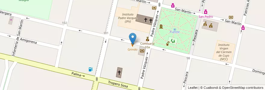 Mapa de ubicacion de Grindo en Arjantin, Şili, Mendoza, Departamento Maipú, Distrito Ciudad De Maipú, Maipú.