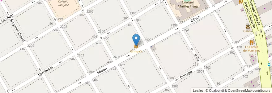 Mapa de ubicacion de Gringa's en Arjantin, Buenos Aires, Partido De San Isidro, Martínez.