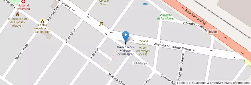 Mapa de ubicacion de Gruta "Señor y Virgen del milagro" en Arjantin, Salta, Orán, Municipio De Hipólito Yrigoyen, Hipólito Yrigoyen.