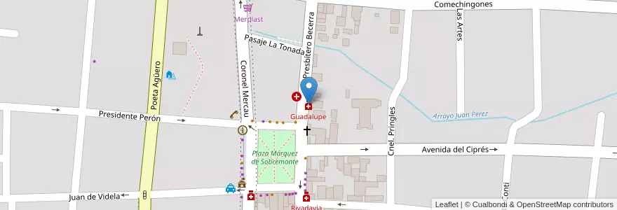 Mapa de ubicacion de Guadalupe en アルゼンチン, サンルイス州, Junín, Municipio De Merlo, Villa De Merlo.