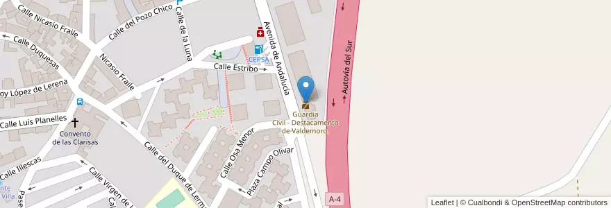 Mapa de ubicacion de Guardia Civil - Destacamento de Valdemoro. en スペイン, マドリード州, Comunidad De Madrid, Comarca Sur, Valdemoro.