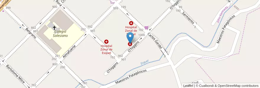 Mapa de ubicacion de Guardia del Hospital en Arjantin, Şili, Chubut, Departamento Futaleufú, Esquel.